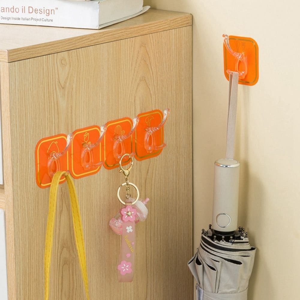 Six Hook Sticky Hanger, Multipurpose Wall Hooks, Transparent Plastic Duty Wall Hook for Kitchen Bathroom Office Storage, Wall Mounted Towel Hanger Six Hook Sticky Hanger, Multipurpose Wall Hooks, Transparent Plastic Duty Wall Hook for Kitchen Bathroom Office Storage, Wall Mounted Towel Hanger